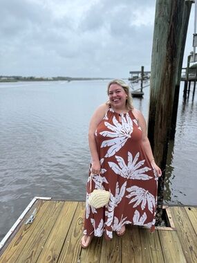 Lane Bryant Rust Brown Maxi Dress with White Tropical Print
